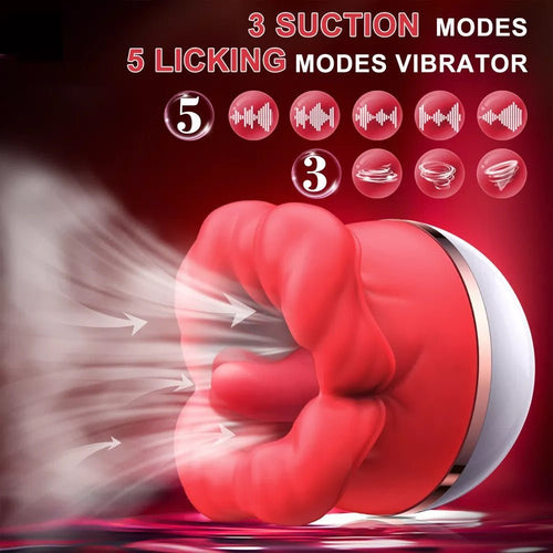 Big Mouth Tongue-Licking & Sucking Rose Vibrator - Wet Master