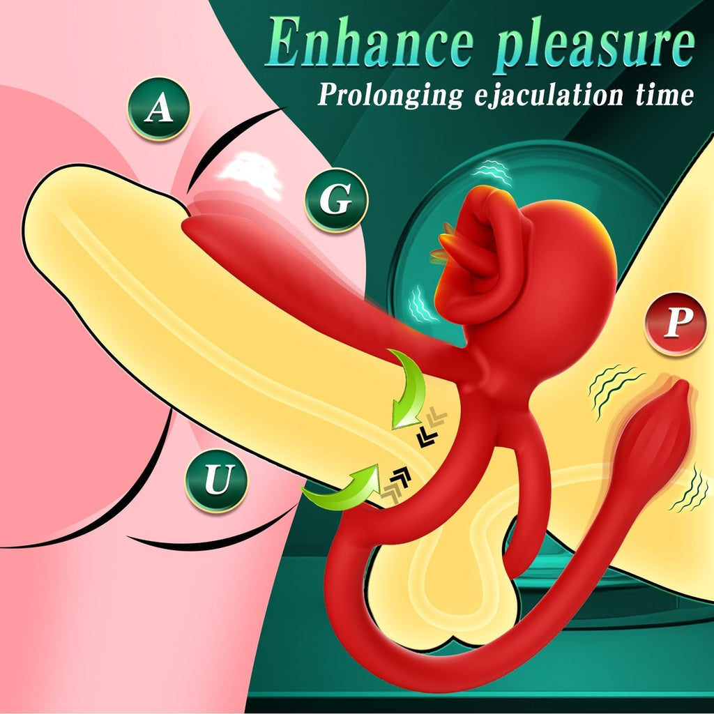 Dragon Tongue 3-in-1 Licking & Vibrating Cock Ring App Controlled - Wet Master