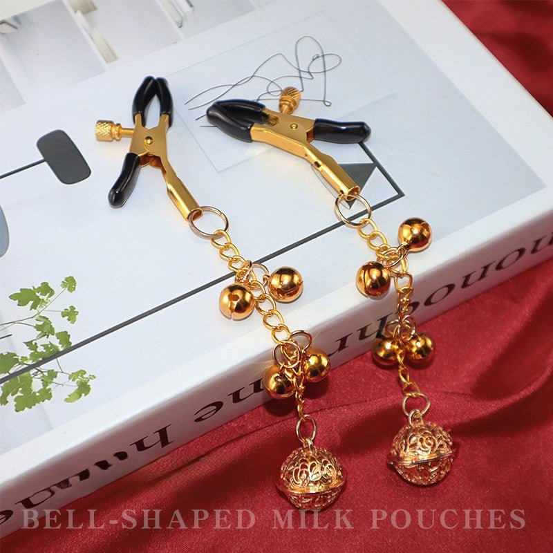 Golden Bell Adjustable Alligator Nipple Clamps with Chain - Wet Master