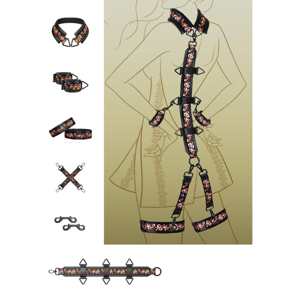 LOCKINK Flowering Serpent Leather Bondage Restraint Set - Wet Master