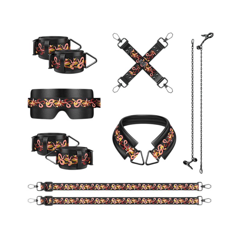 LOCKINK Flowering Serpent Leather Bondage Restraint Set - Wet Master