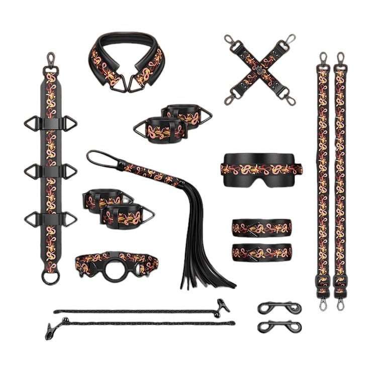 LOCKINK Flowering Serpent Leather Bondage Restraint Set - Wet Master