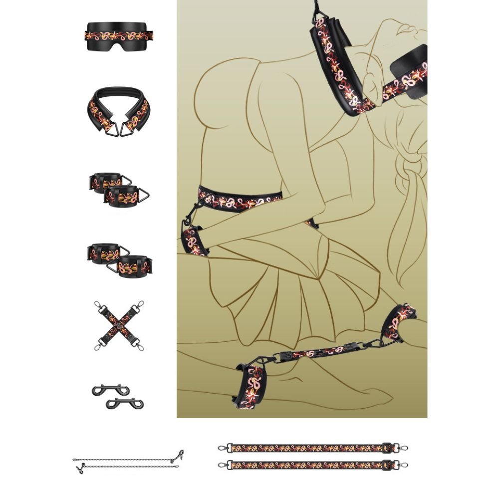 LOCKINK Flowering Serpent Leather Bondage Restraint Set - Wet Master