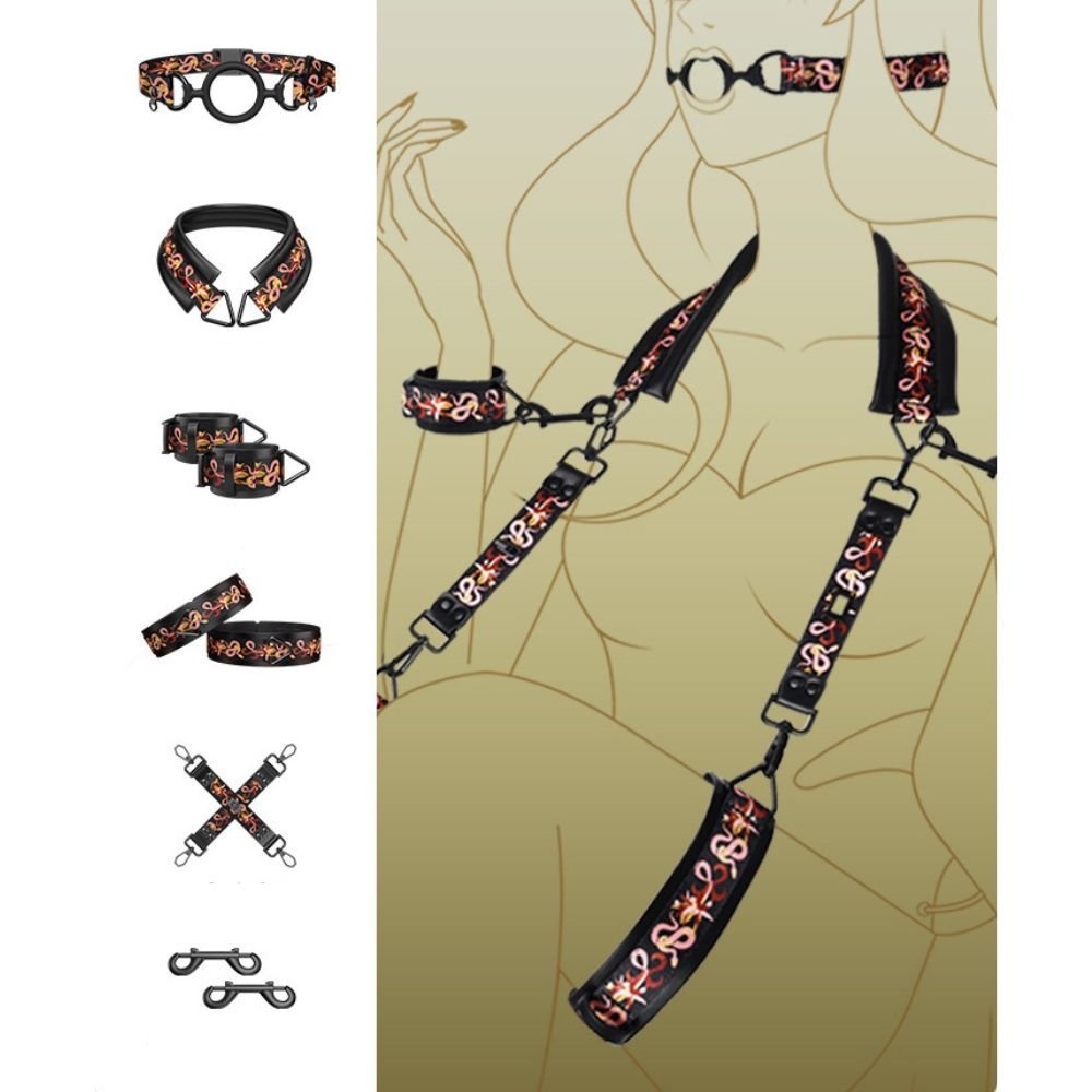 LOCKINK Flowering Serpent Leather Bondage Restraint Set - Wet Master