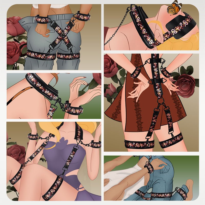 LOCKINK Flowering Serpent Leather Bondage Restraint Set - Wet Master