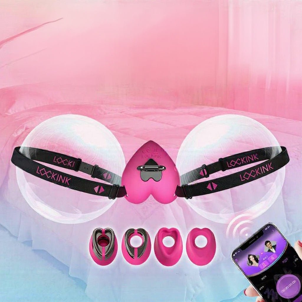 LOCKINK Pink Heart E-Stim Strap-On Wearble Vibrator App Controlled - Wet Master