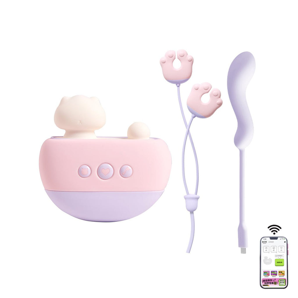 POPOCAT Clit Sucking & G-Spot Vibrator with Nipple Clamps App Controlled - Wet Master