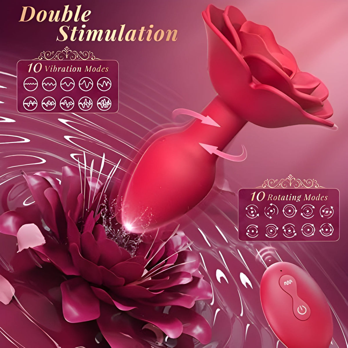 Rose Rotating & Vibrating Butt Plug 3.15 Inch Remote Controlled - Wet Master