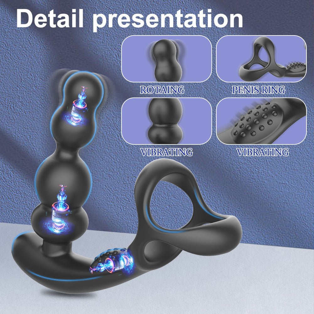 Rotating & Vibrating Anal Beads with Prostate Massager & Cock Ring Remote Controlled - Wet Master